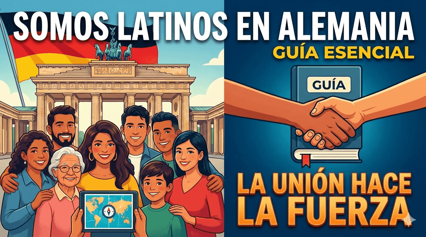 Un equipo de profesionales latinos trabajando en una oficina moderna en Alemania, representando la misión de apoyo y servicios de Latinos en Alemania.