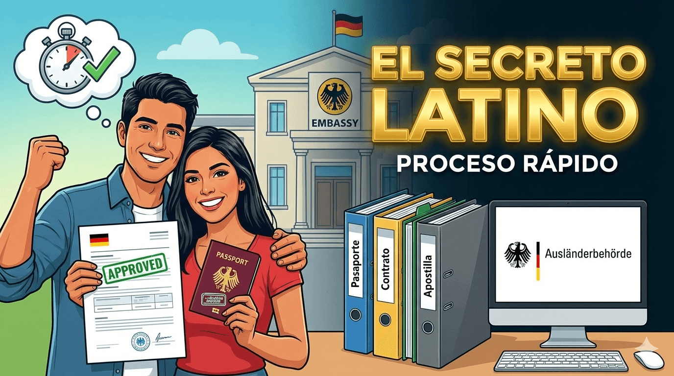 Pasaporte y formularios para tramitar visa Alemania sobre una mesa