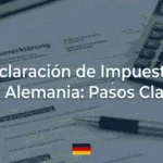 Declaración de impuestos en Alemania: formulario fiscal sobre escritorio sobrio con calculadora y bolígrafo.