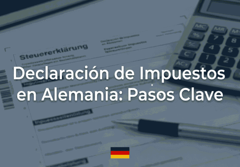 Declaración de impuestos en Alemania: formulario fiscal sobre escritorio sobrio con calculadora y bolígrafo.
